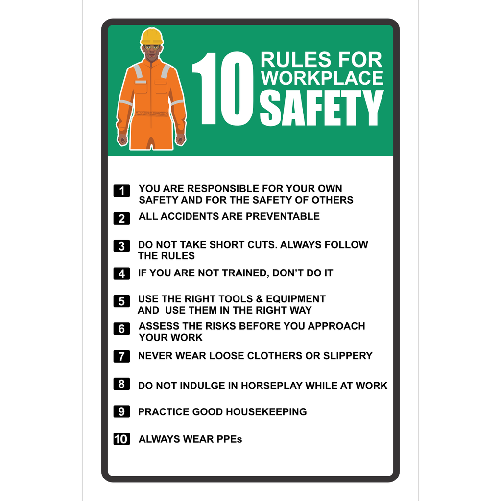 10 Rules Of Workplace Safety Sign WF47