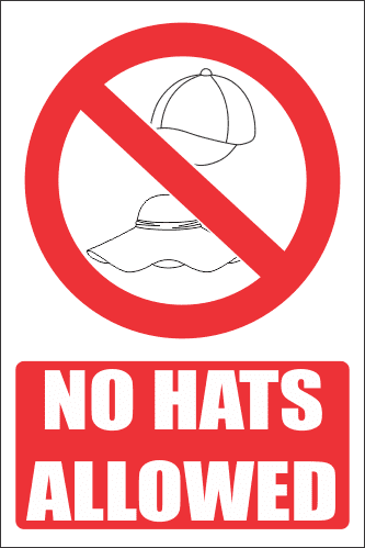 PR42E - No Hats Explanatory Sign | Safety Signs & Equipment